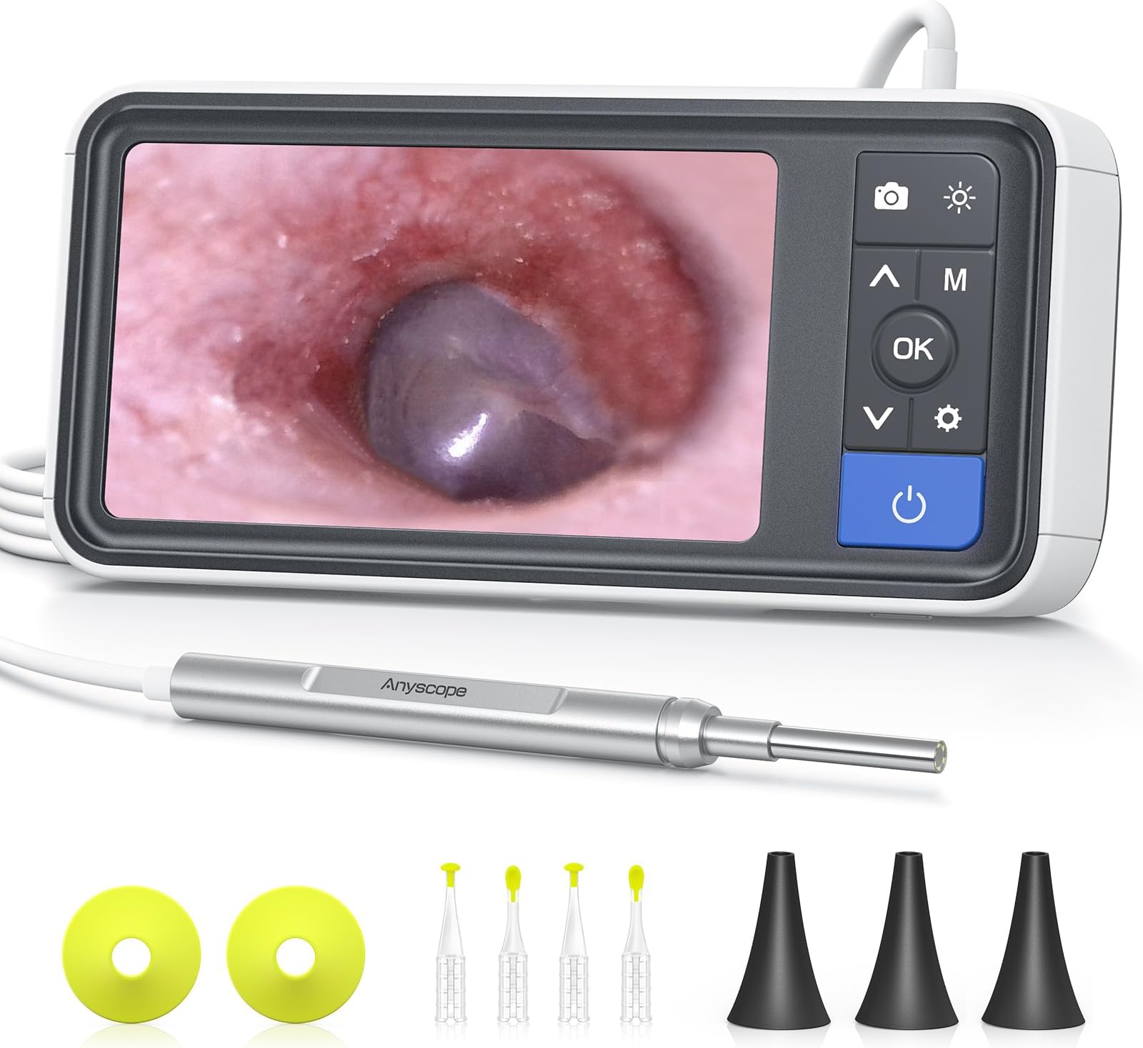 Anykit Digital Otoscope with Gyroscope, 4.5 Inches Screen, 3.9mm Ear Scope Camera with 6 Lights, Ear Wax Removal Tool, 32GB Card, Supports Photo Snap and Video Recording (Blue)