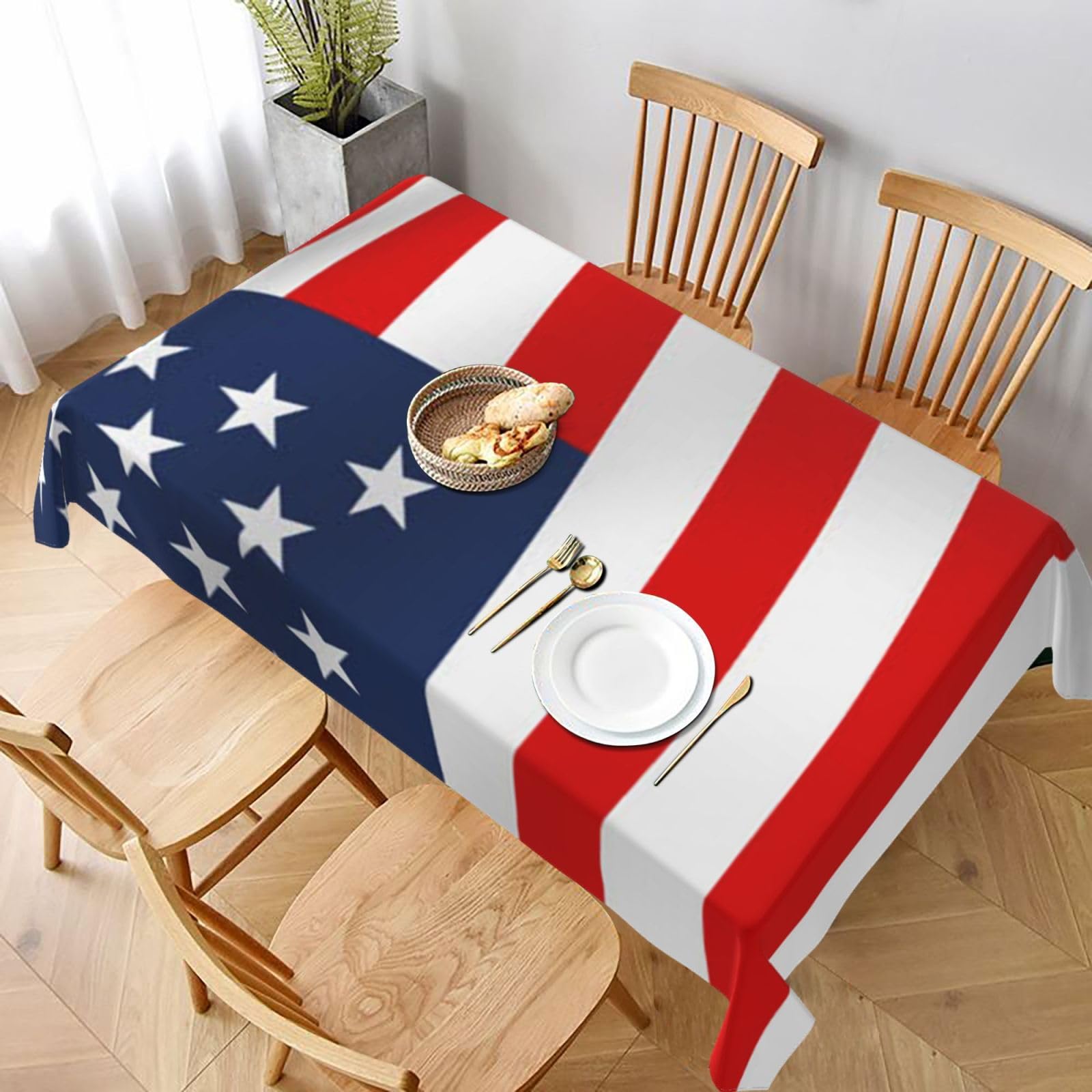 BNVSADC American Flag Patriotic Printed Rectangle Tablecloth 228x152 CM, Water Resistant Polyester Table Cloth Decorative Fabric Table Covers for Kitchen Dining Table Parties Camping