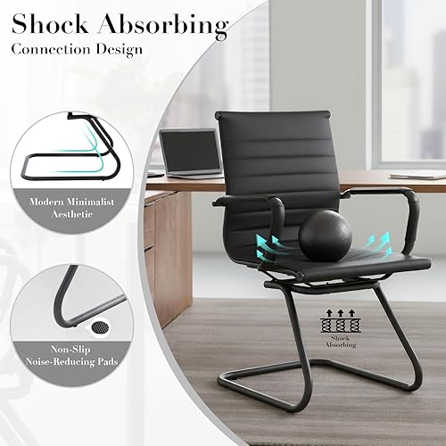 Miniatura 4 de CIMOTA Sillas de cuero para sala de espera, sillas de recepción con respaldo medio y base de trineo para reuniónpacientesala de conferencias, color