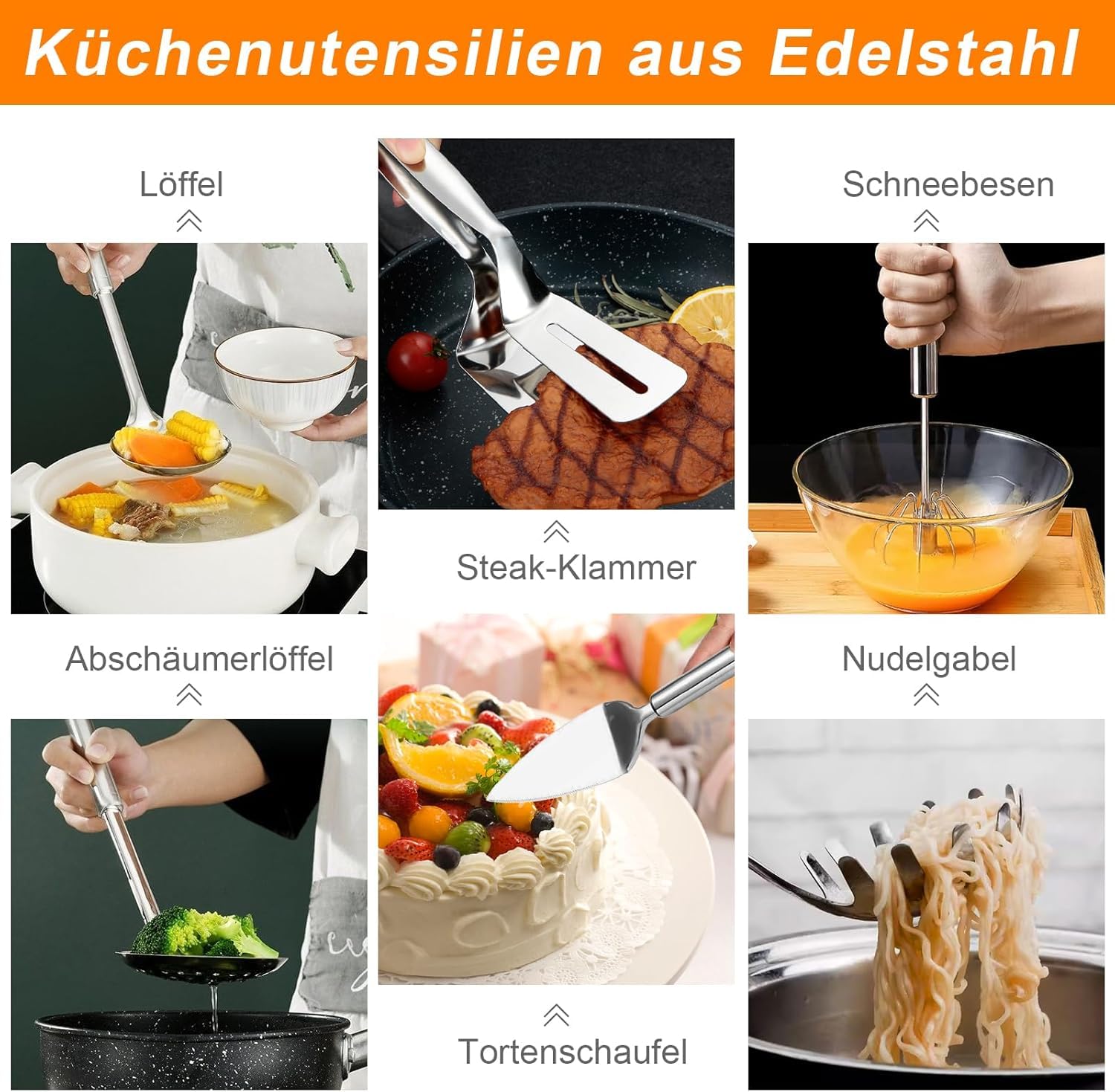 Kottwca Ensemble d'ustensiles de cuisine en acier inoxydable, 13 pièces, résistant à la chaleur, plastique, sans adhérents, résistant à la chaleur, passe au lave-vaisselle, idéal pour tous les besoins
