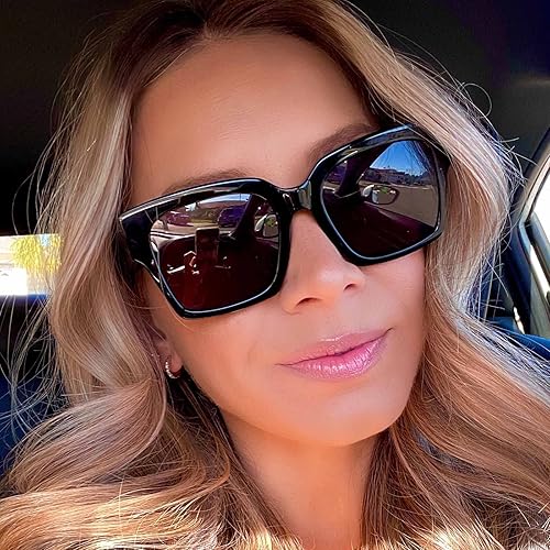 Miniatura 4 de DIFF Bella II - Gafas de sol cuadradas de gran tamaño para mujer, protección UV400, marco negro de moda