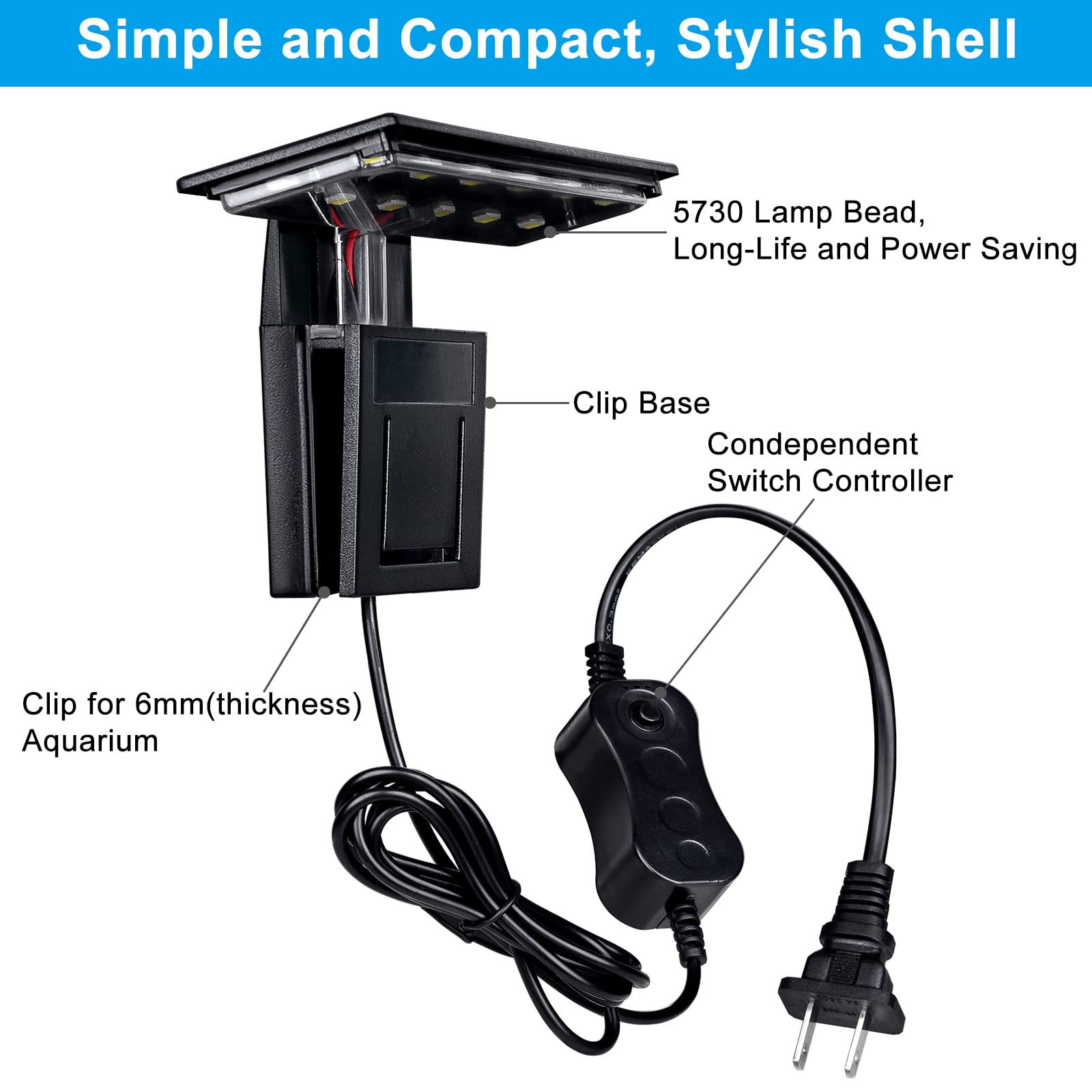 WEAVERBIRD Aquarium Light Fish Tank LED Light 6W 12 LED Planted Clip Lamp for 8-15Inch 6mm Thick Fish Tanks