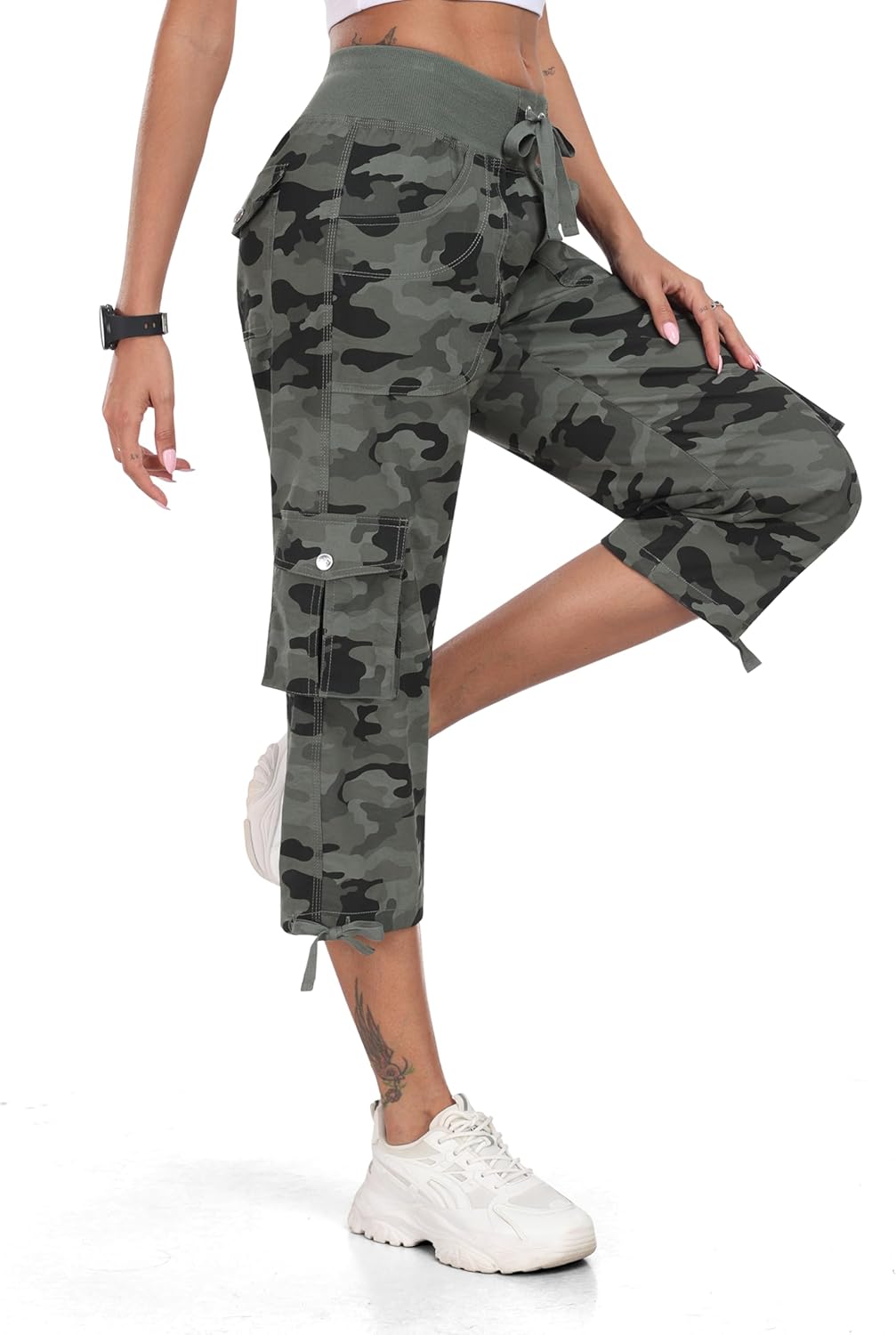 MoFiz Women's Cargo Capris Hiking Pants Lightweight Quick Dry Outdoor Athletic Travel Casual Loose Comfy Cute Pockets - Image 2