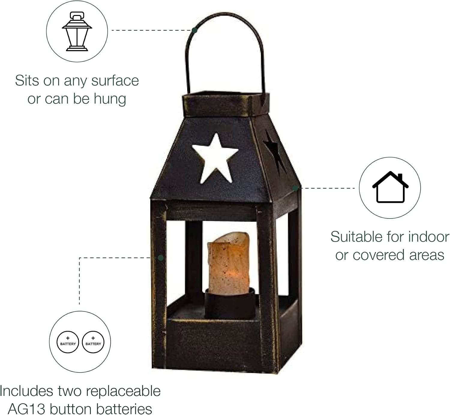 CWI Gifts Mini Decorative Lantern with Star Cutout - 5" H x 2.5" W - Flameless Candle Lantern - Antique Decor - Black
