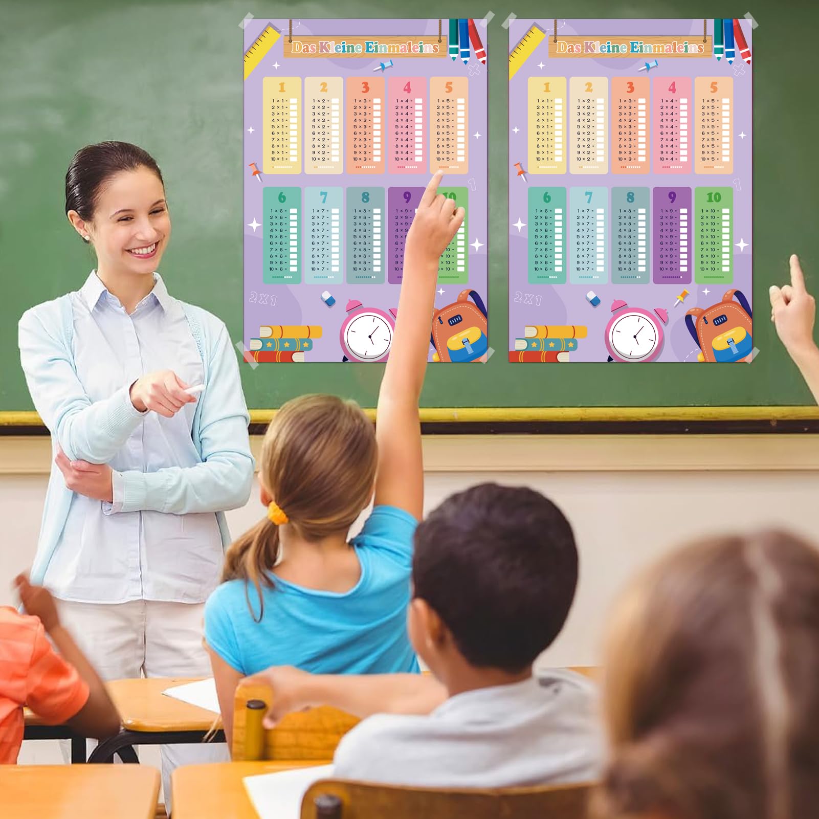 Póster de aprendizaje 1x1 para niños con 4x hojas de ejercicios, entrenador de tablas de multiplicar para niños