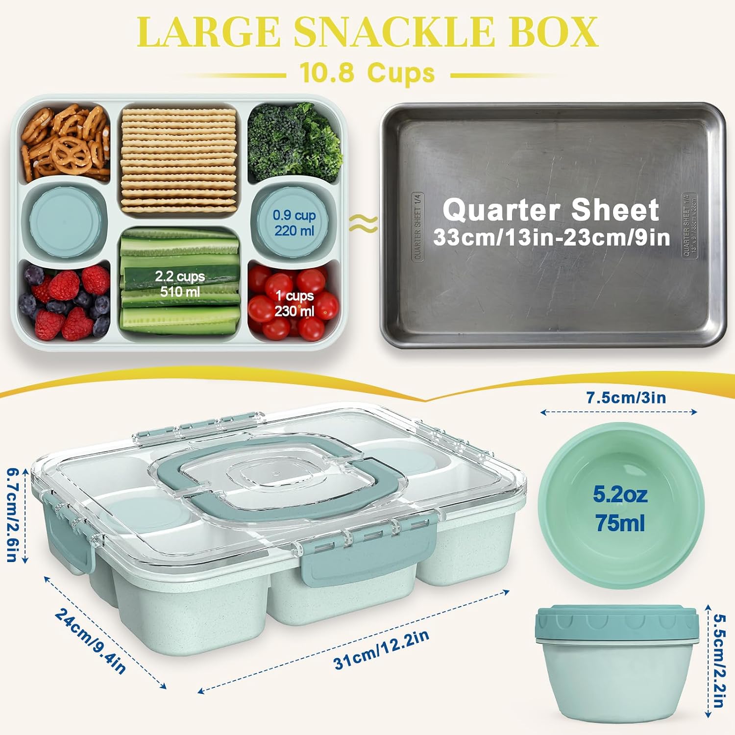 Large Snackle Box Container with 2 Sauce Cups