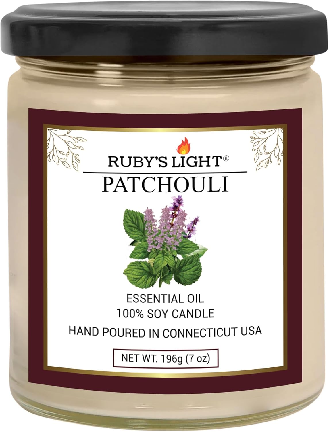 Patchouli Essential Oil Candle | Aromatherapy for The Home | 9 Oz Glass Jar | All-Natural Soy Candles | Cotton Wick | High Scent | 40 Hours Burn Time | Gift for Women & Men (Patchouli)