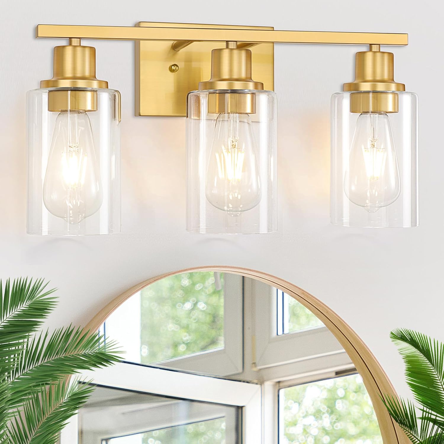 3-Light Gold Bathroom Light Fixtures, Brushed Brass Vanity Light ...