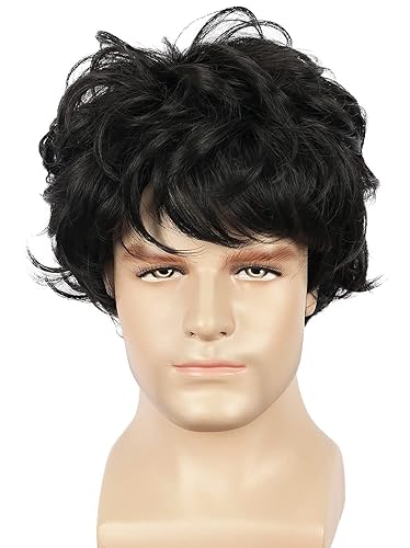 yuehong Peluca corta y rizada negra para hombre, pelucas de fiesta de cosplay, peluca de pelo para disfraz de Halloween