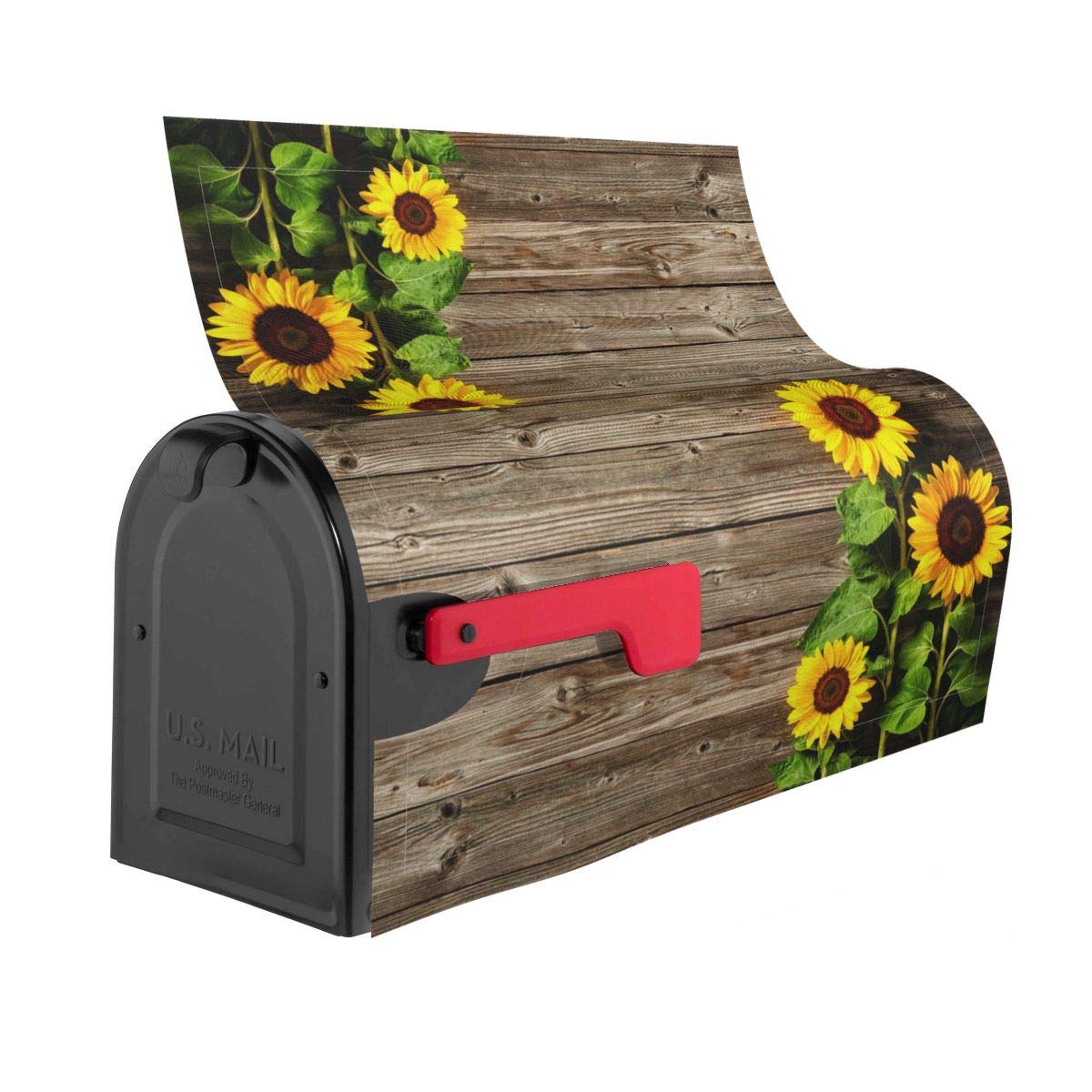 Mount Hour Autumn Sunflowers Wood Pattern Mailbox Covers Magnetic Post Box Cover Wraps Large Size 25.5x21 Inches for Garden Yard Decor