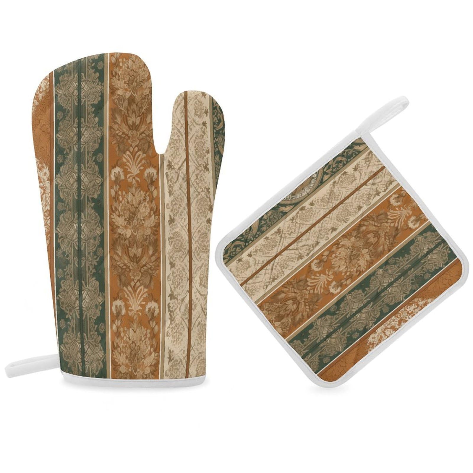 Fodpand Women's Style Earth Color Oven Mitts And Pot Holders Sets,Oven Gloves For Kitchen Oven Mitts And Potholders For Baking Cooking Grilling Apartment Essentials