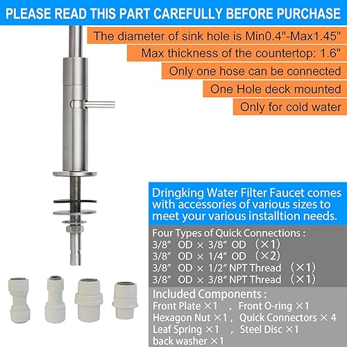 Miniatura 5 de Grifo de filtro de agua para fregadero de cocina, grifo de agua potable, grifo de agua potable de acero inoxidable SUS304 para barra de cocina,