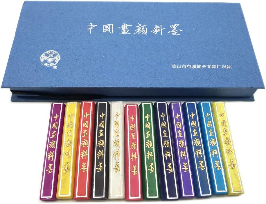 Hukaiwen Ink Stick 12 Colors Smoke Ink Block for Chinese Japanese Painting Drawing Large