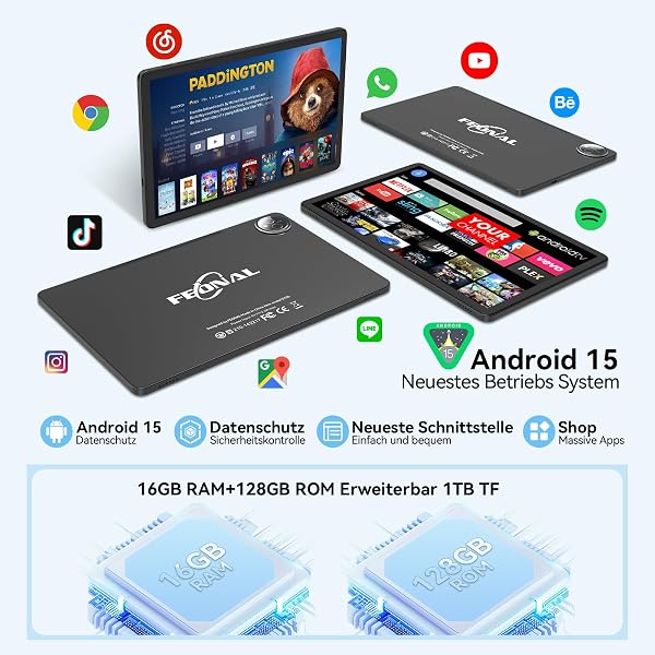 2026 Neueste Tablet 11 Zoll Android 15 Tablets,Tablet mit Tastatur Maus,5G Wifi Tablett PC Mit 16GB+128GB(1TBTF),4G LTE Tablets Mit 2 SIM 1 SD slot-Octa-core,1080FHD,13+8MP,7000mAh,Type-C/GPS/OTG-Grau - 3