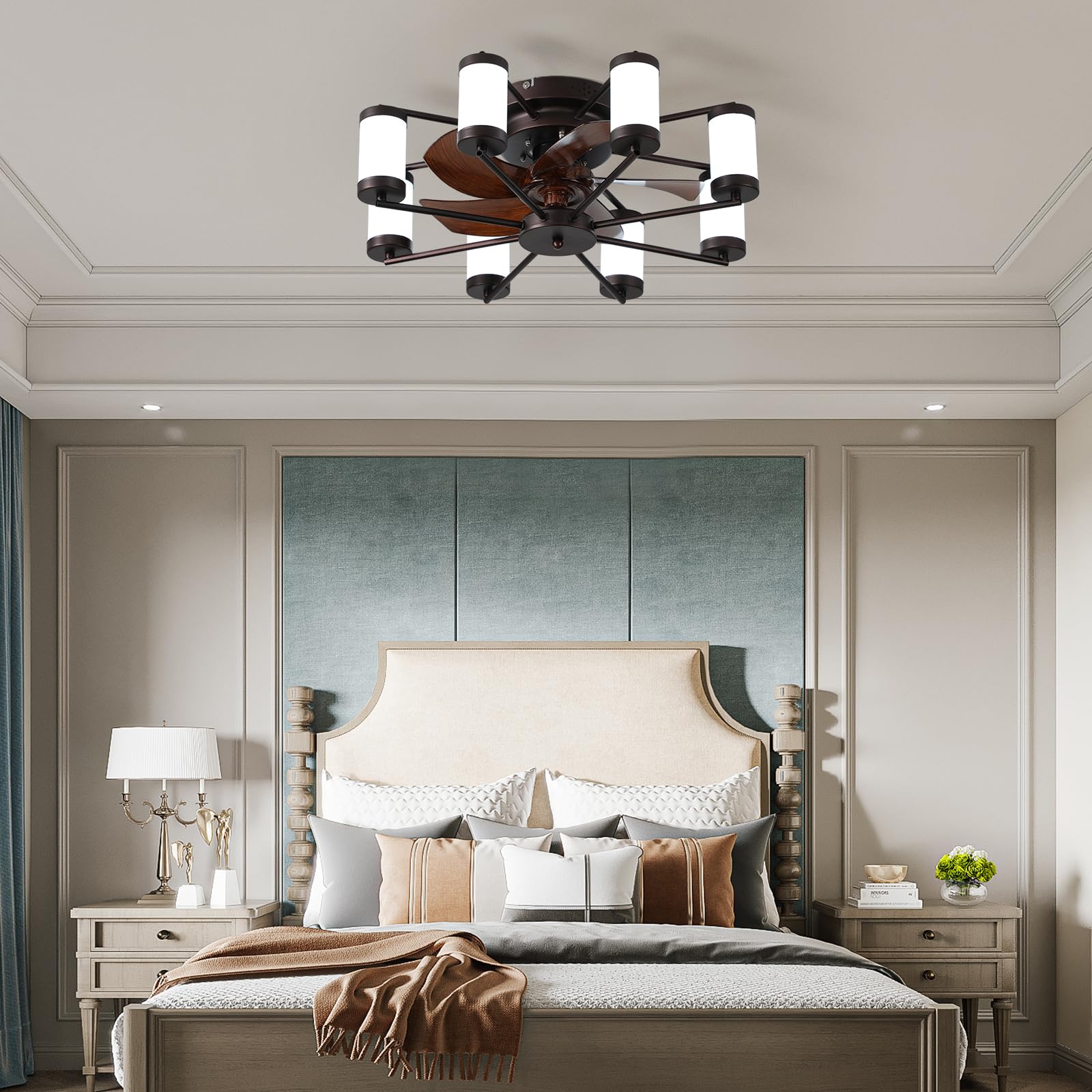 21" Flush Mount Ceiling Fan With Remote | Dimmable Light & Reversible Motor For Low Ceilings