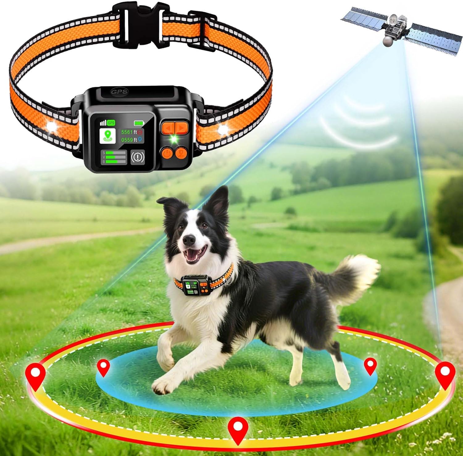 GPS Wireless Dog Fence System, Electric Dog Fence Using GPS Electric Satellite Technology, IPX7 Waterproof Rechargeable Design, GPS Dog Collar Has 2 Modes Circular and Free-Form Fence(2pcs)