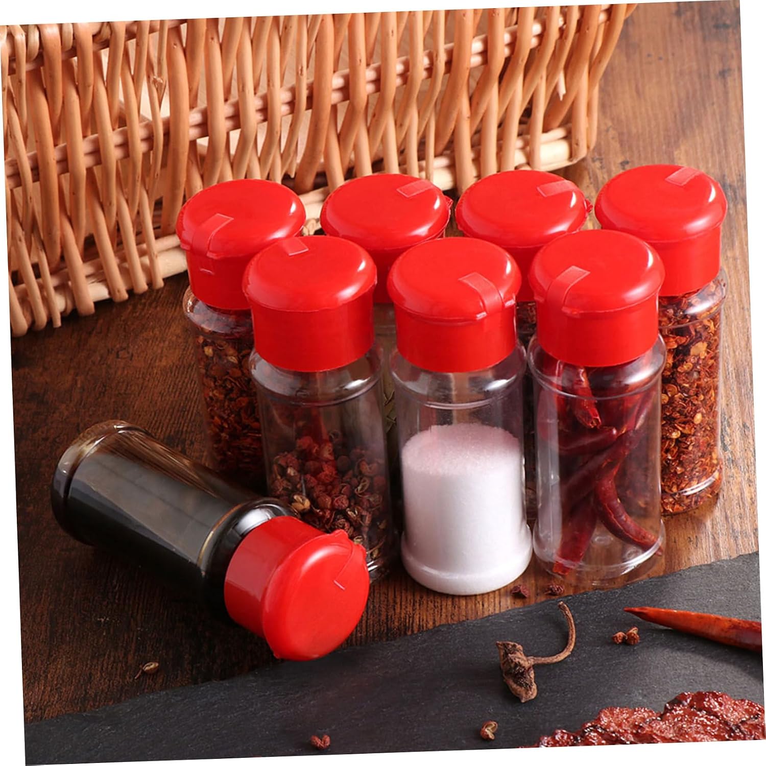 Plastic Seasoning Bottles 10Pcs PET Red Pepper Shakers for Home Use