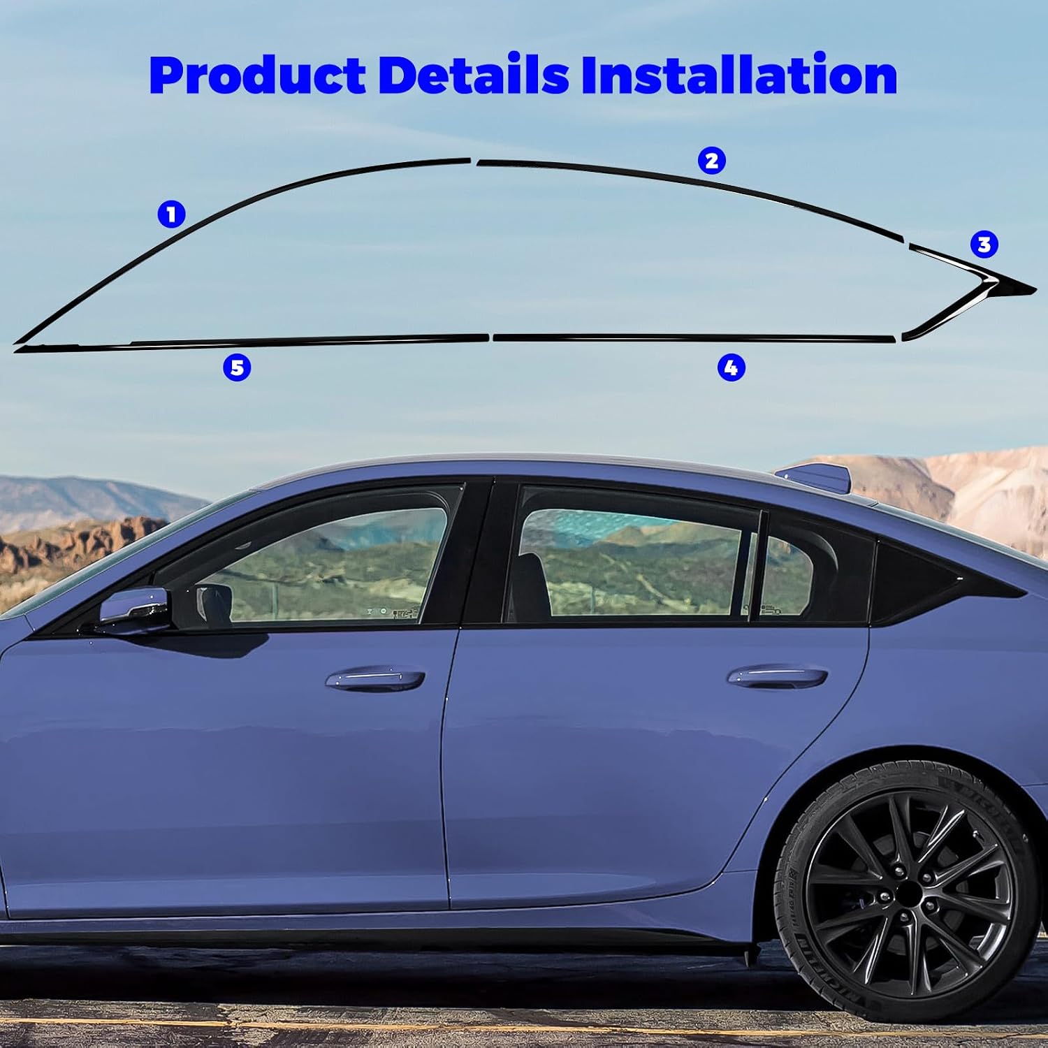 Window Trim Chrome Delete Kit for Cadillac CT5 2020-2024 - Gloss Black Window Trim Overlay Cover - Stainless Steel Blackout Molding