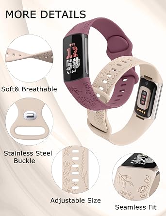 Minyee フローラル刻印バンド Fitbit Charge 6 バンド/Fitbit Charge 5 バンド レディース かわいい ソフト シリコン タンポポ 花柄 スポーツ デザイナー ファンシー 夏 ストラップ 充電 6/5 用