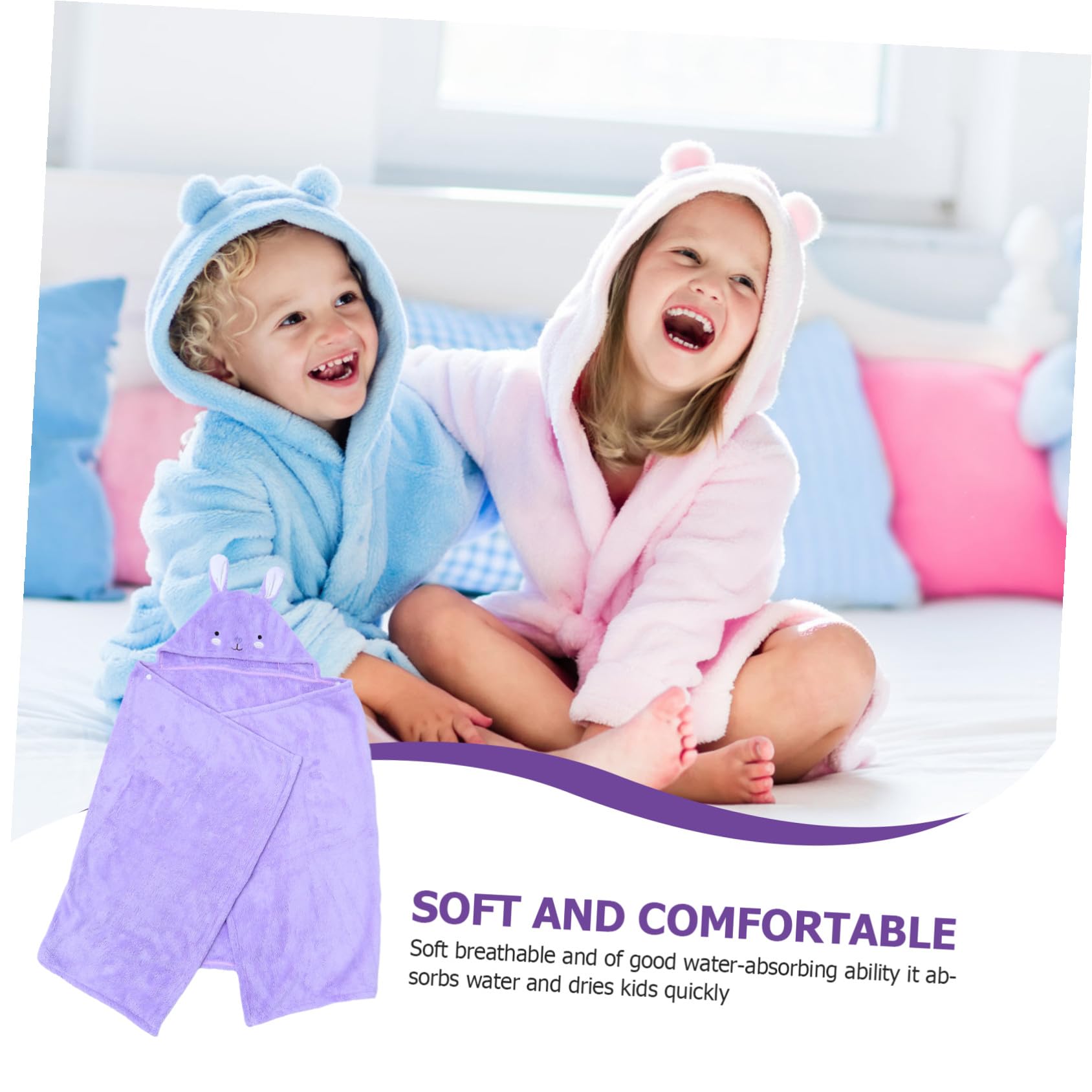 DOITOOL Kinder Badetuch mit Kapuze Violett 70x140cm, Cartoon