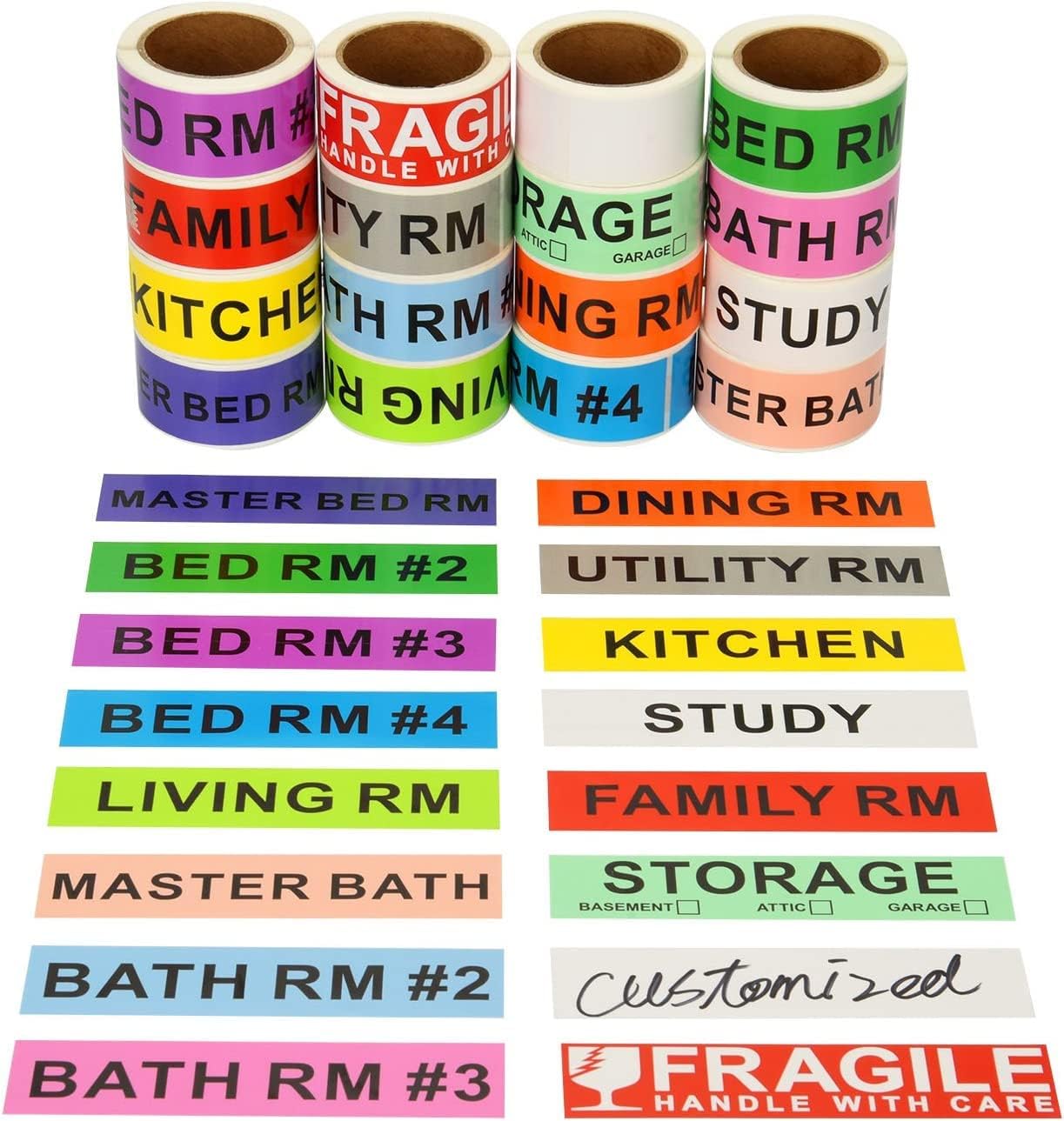 Immuson 960 Count Home Moving Labels | 16 Rolls Different Color Coding Labels for Packing Box | Moving Stickers Include 1 Blank Label Roll Can Customized use-Moving-Labels (60 Labels/Roll)