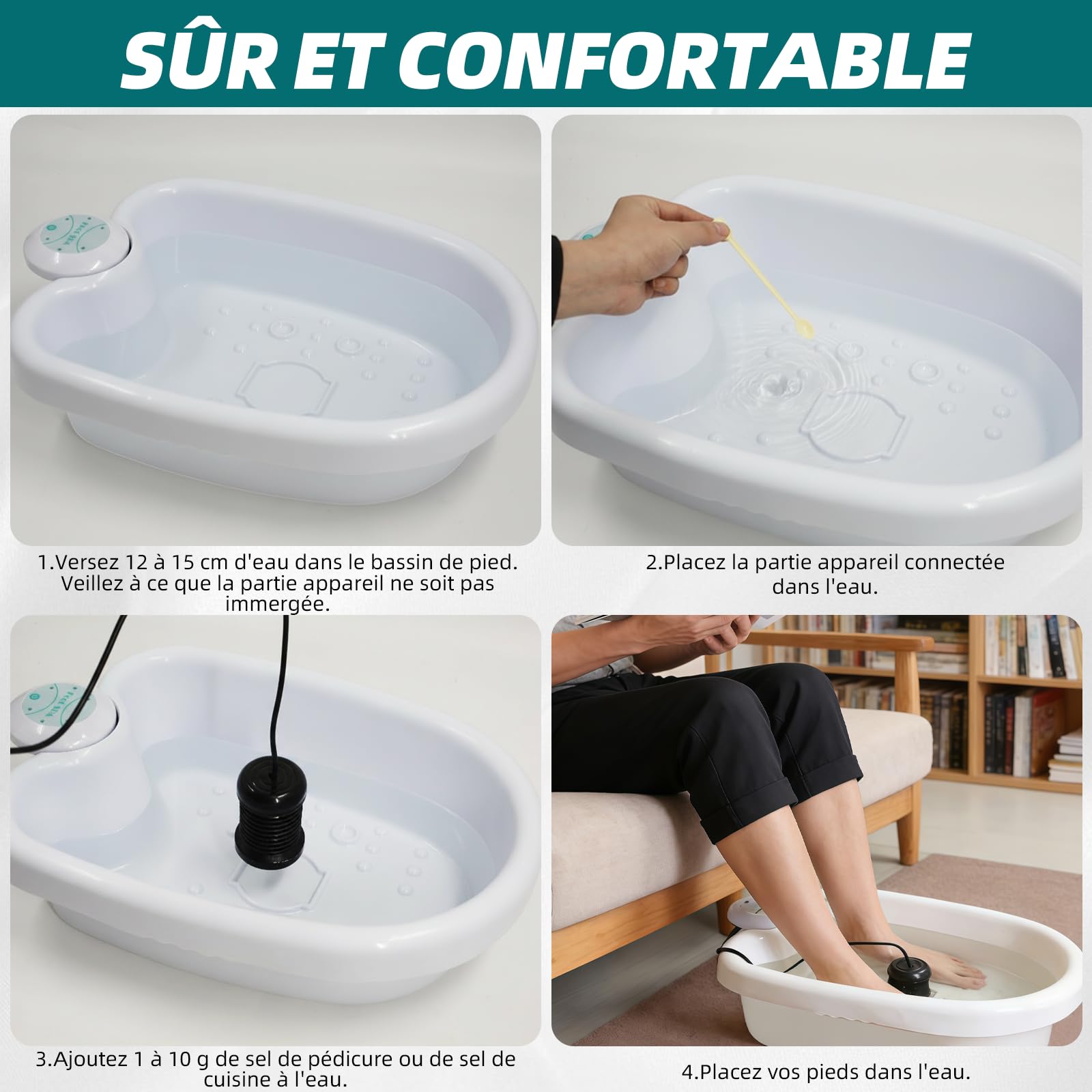 Kit de bain de pieds ionique portable avec électrolyte - Appareil de désintoxication pour la maison, favorise la circulation sanguine, soulage la fatigue, améliore le sommeil