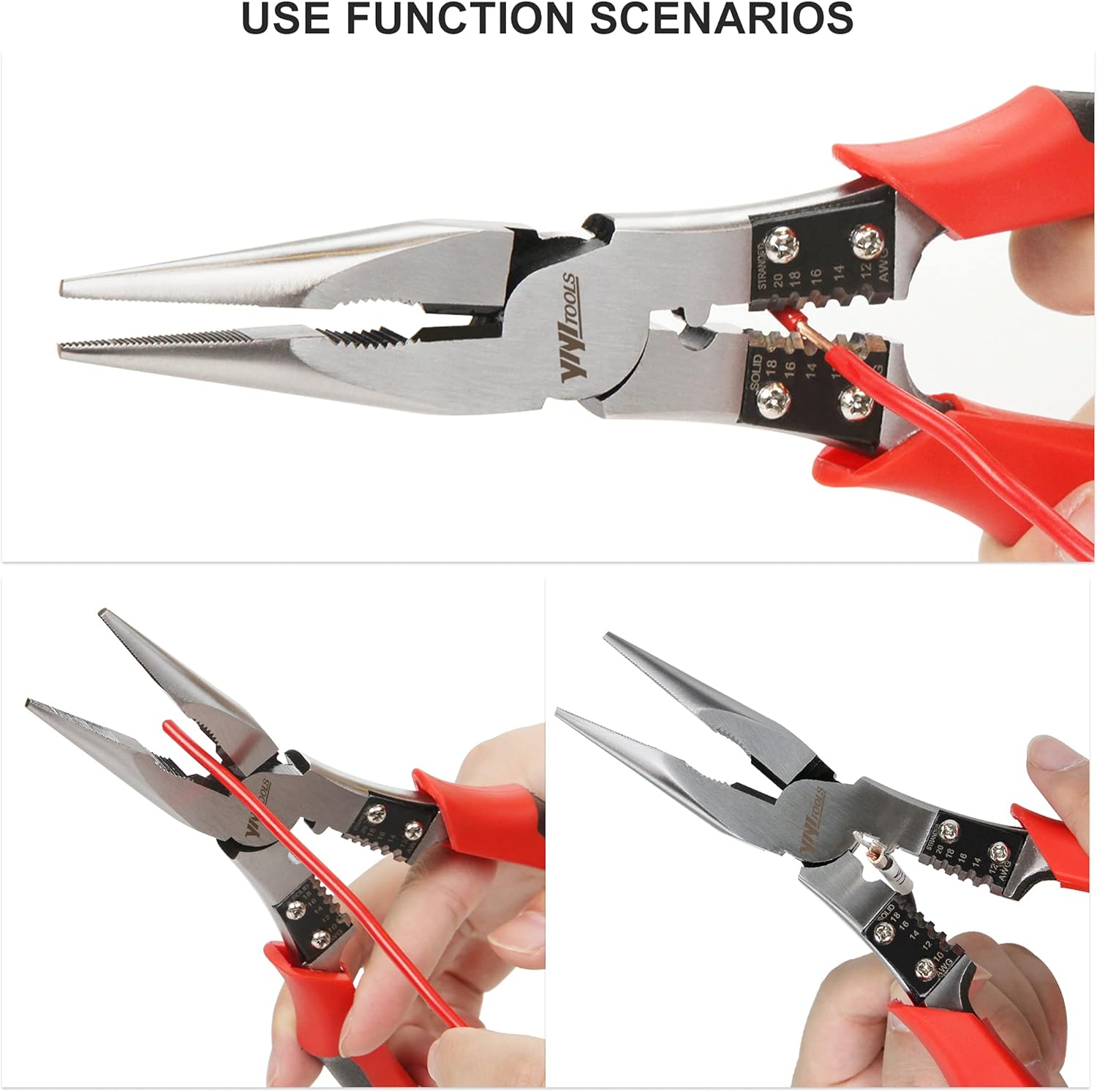 YIYITOOLS - HX-1-003 Needle Nose Pliers with Wire Stripper/Crimper/Cutter Function Multitool, Big Heavy Duty Side Cutting Long Nose Plier, 9 inch : Everything Else
