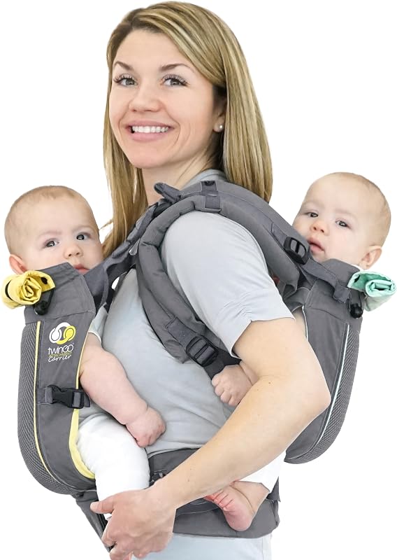 TwinGo Carrier - Breathable Twin Baby Carrier that Separates into 2 Baby Carriers, Adjustable Twin Carriers for Babies and Toddlers (10-45 lbs), Fits Adults XS-XXL - Air Model, Cool Grey