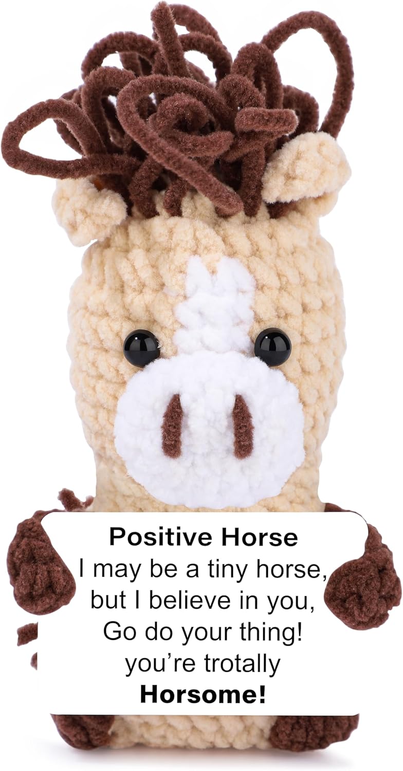 JoycuFF Mini Horse Crochet Animal Positive Emotional Support Gift, Graduation Gifts for Her, Birthday Gifts Women Daughter Friend Valentines Day Crochet Horse