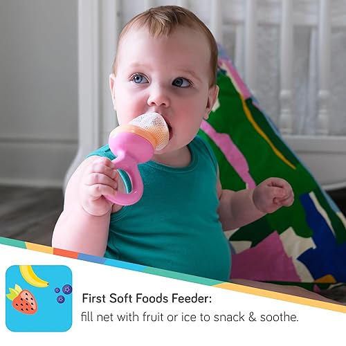 Miniatura 2 de Nuby Nibbler Mesh First - Comedero de alimentos suaves, 2 unidades, rosa y morado