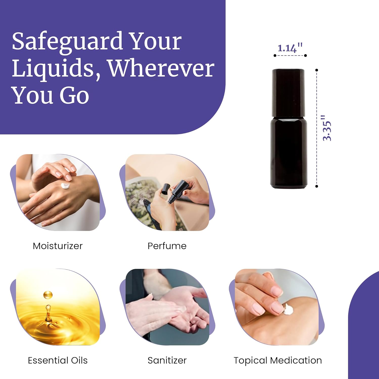 インフィニティジャー 20ml (0.75オンス) ブラック 紫外線ガラスボトル 先端にスチールボールロール付き