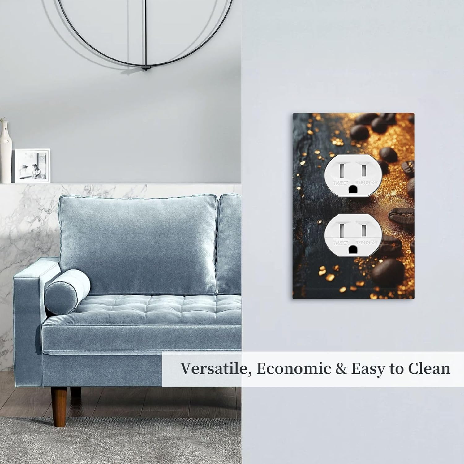 Decorative Outlet Covers Black Wood Board Gold Dust Coffee Beans 1 Gang Duplex Light Switch Cover Plate Wall Plates for Electrical Outlets Electrical Switchplate Face Plate
