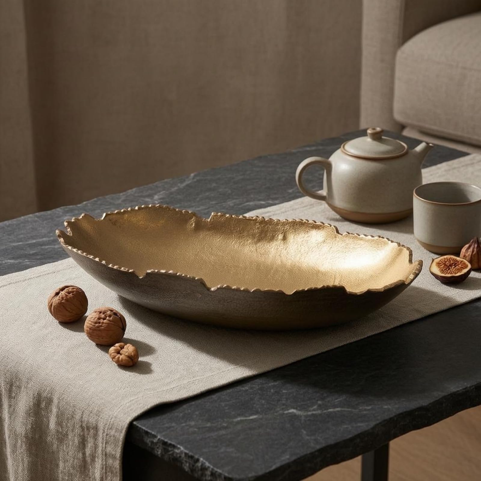 Bandeja de Servicio de Aluminio Bandeja Decorativa Centro de Mesa Plato de Presentación Forma Irregular con Brillo y Efecto Cálido en la Mesa Adecuada, G, Grande 34 24 H13cm