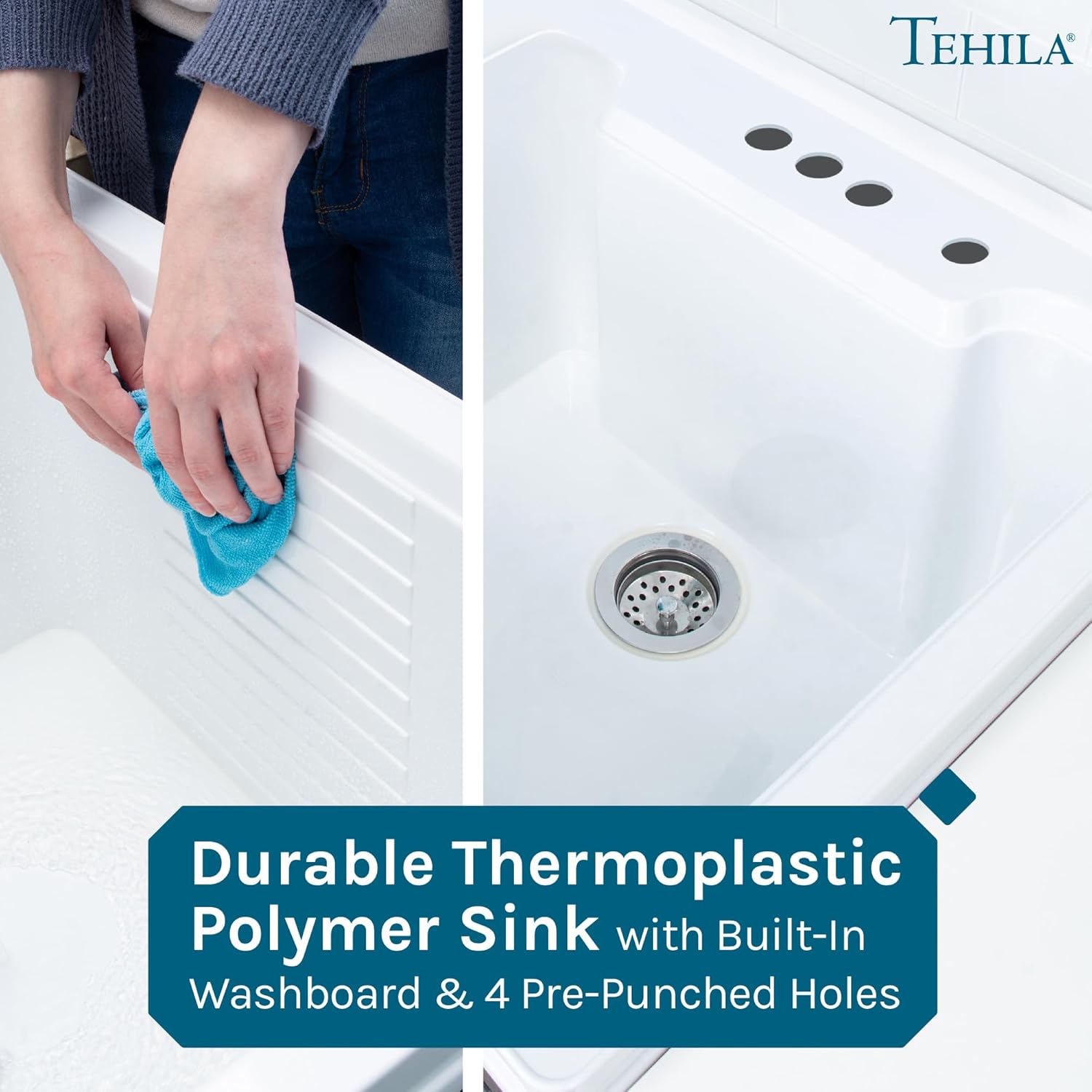 White Utility Sink in White Vanity, Stainless Steel Pull-Down Coil Faucet, Soap Dispenser and Spacious Cabinet by JS Jackson Supplies for Garage, Basement, Shop and Laundry Room