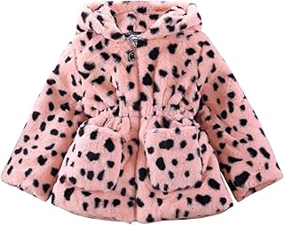 Baby Little Girls Winter Fleece Coat Leopard Faux Fur Hooded Jacket Kids...