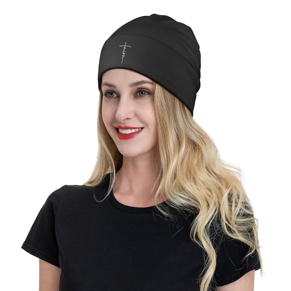 Faith Cross, Christian, Jesus Black Skull Caps for Men Women