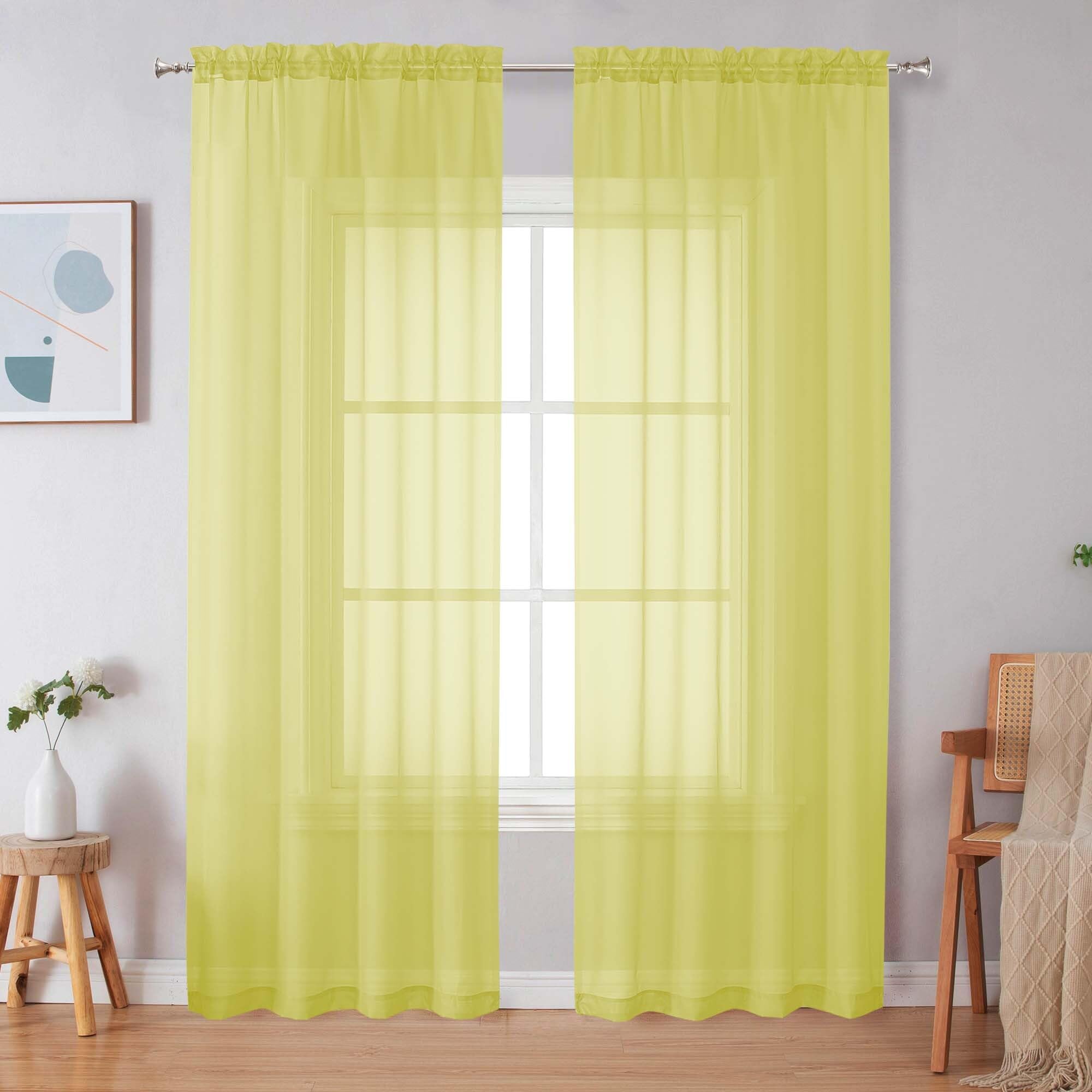 Simplebrand Lemon Sheer Curtains 84 Inches Long 2 Panels for Living Room
