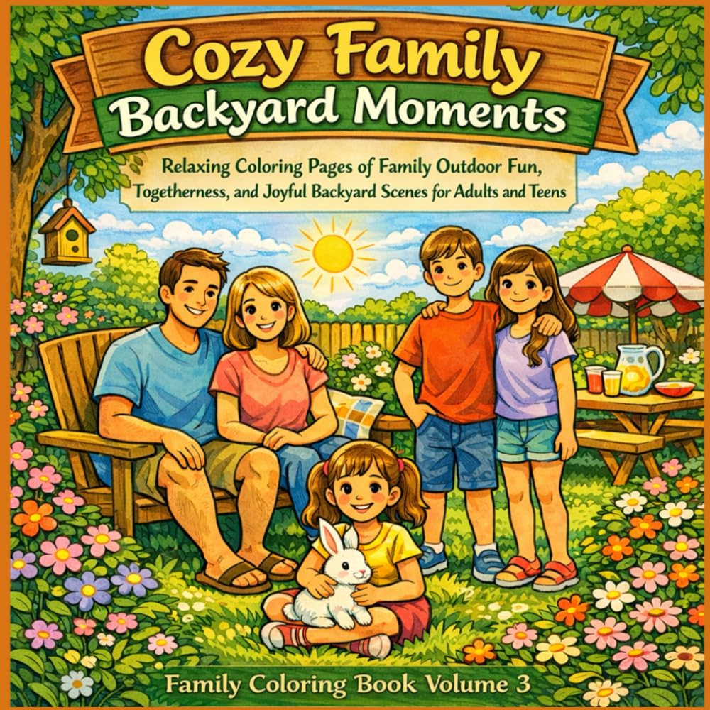 Cozy Family Backyard Moments: Relaxing Coloring Pages of Family Outdoor Fun, Peaceful Backyard Scenes, and Warm Togetherness for Adults and Teens