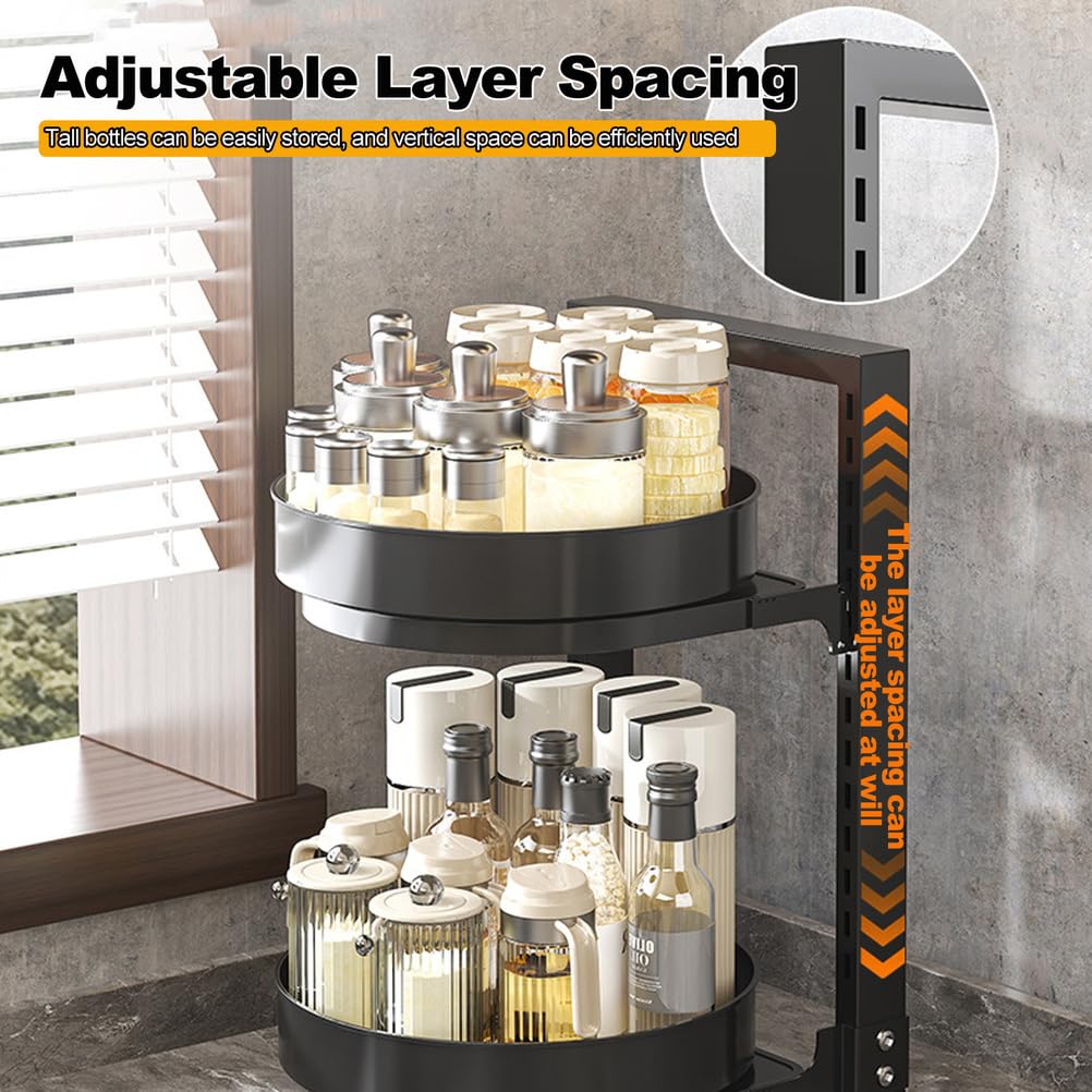 Lazy Susan Organizer a 2 ripiani – Portaspezie girevole in metallo regolabile da 25 cm per armadietto, dispensa, cucina, piano di lavoro, tavolo da pranzo, armadietto, bagno, vanità,Bianca,3 Tier