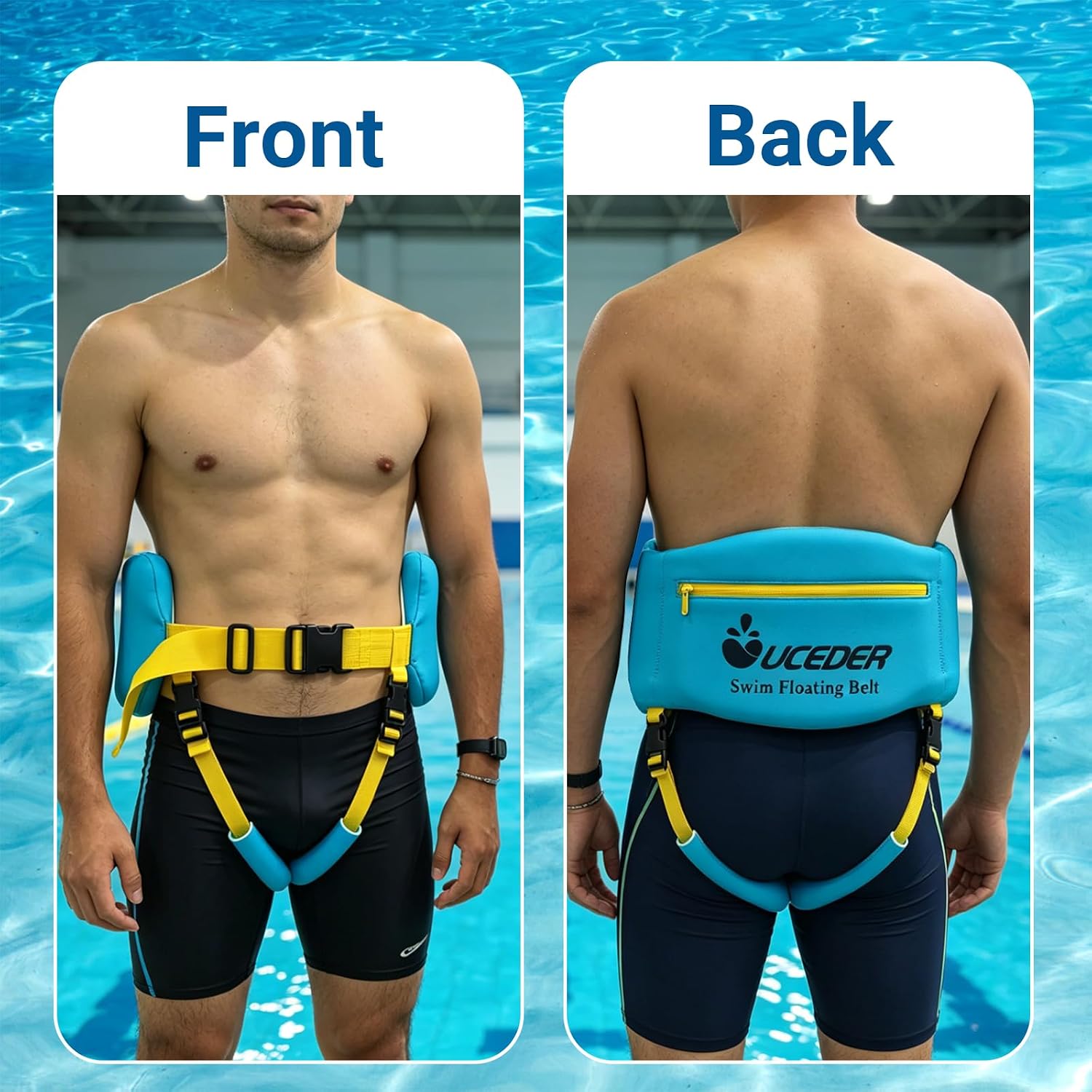 Swim Belt for Adult & Youth, Adjustable Flotation Belt with Fixing Strap,3-Section EPE Swimming Buoyancy Belt with Pocket, Pool Exercise Equipment for Water Aerobic Cross Training Aqua Jogging