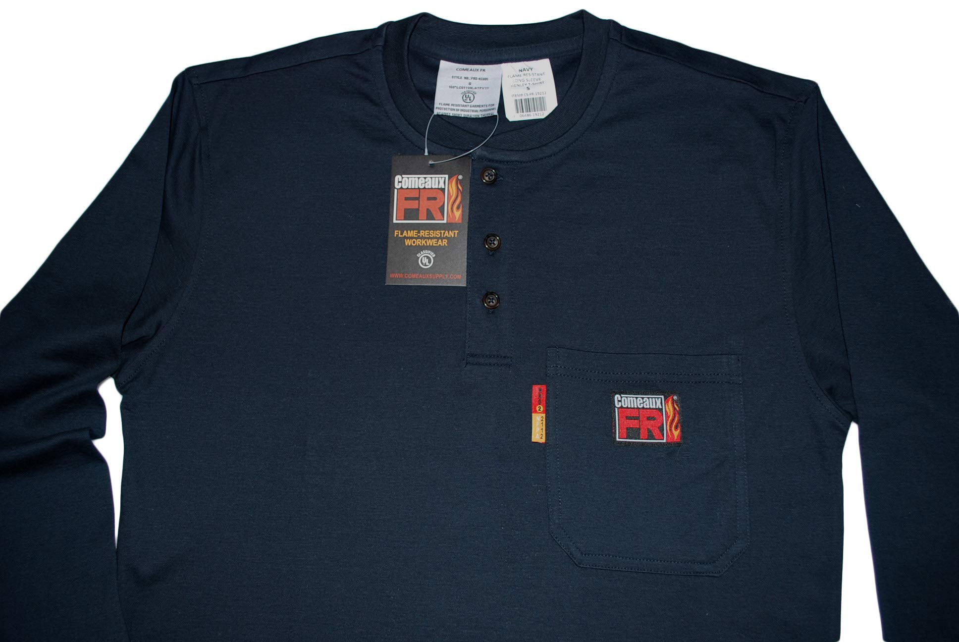 Comeaux FR Henley Welding Work Shirt Navy Long Sleeve T-Shirt Mens (Large, Navy)
