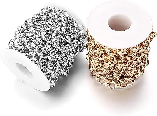 Vista 16 de N/C Cadenas de aluminio de 15 pies de eslabones de perlas de imitación, cadena de eslabones trenzados, cadenas de cable cruzado con colgante de 0