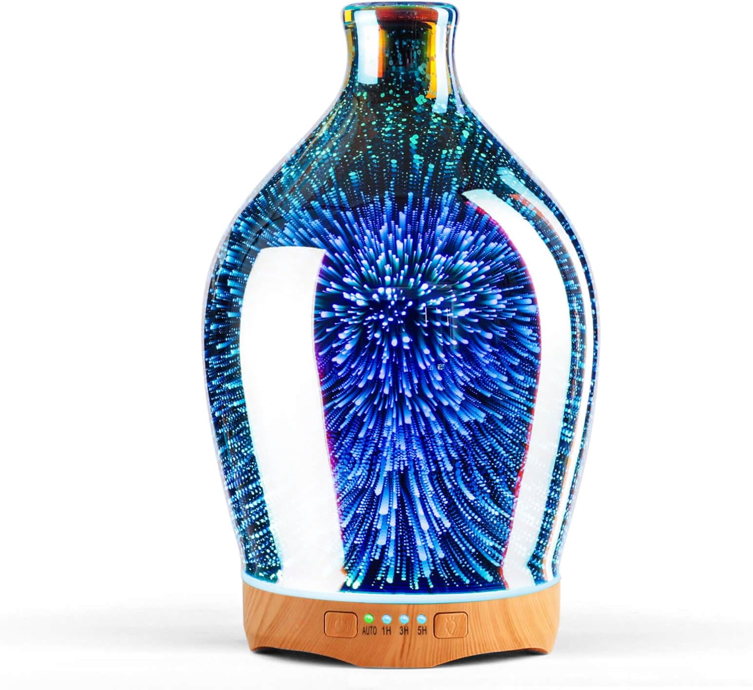 Porseme 280ml Essential Oil Diffuser 3D Glass Aromatherapy Ultrasonic Humidifier - Auto Shut-Off, Timer Setting, BPA Free for Home Hotel Yoga Leisure SPA Gift(Silver)