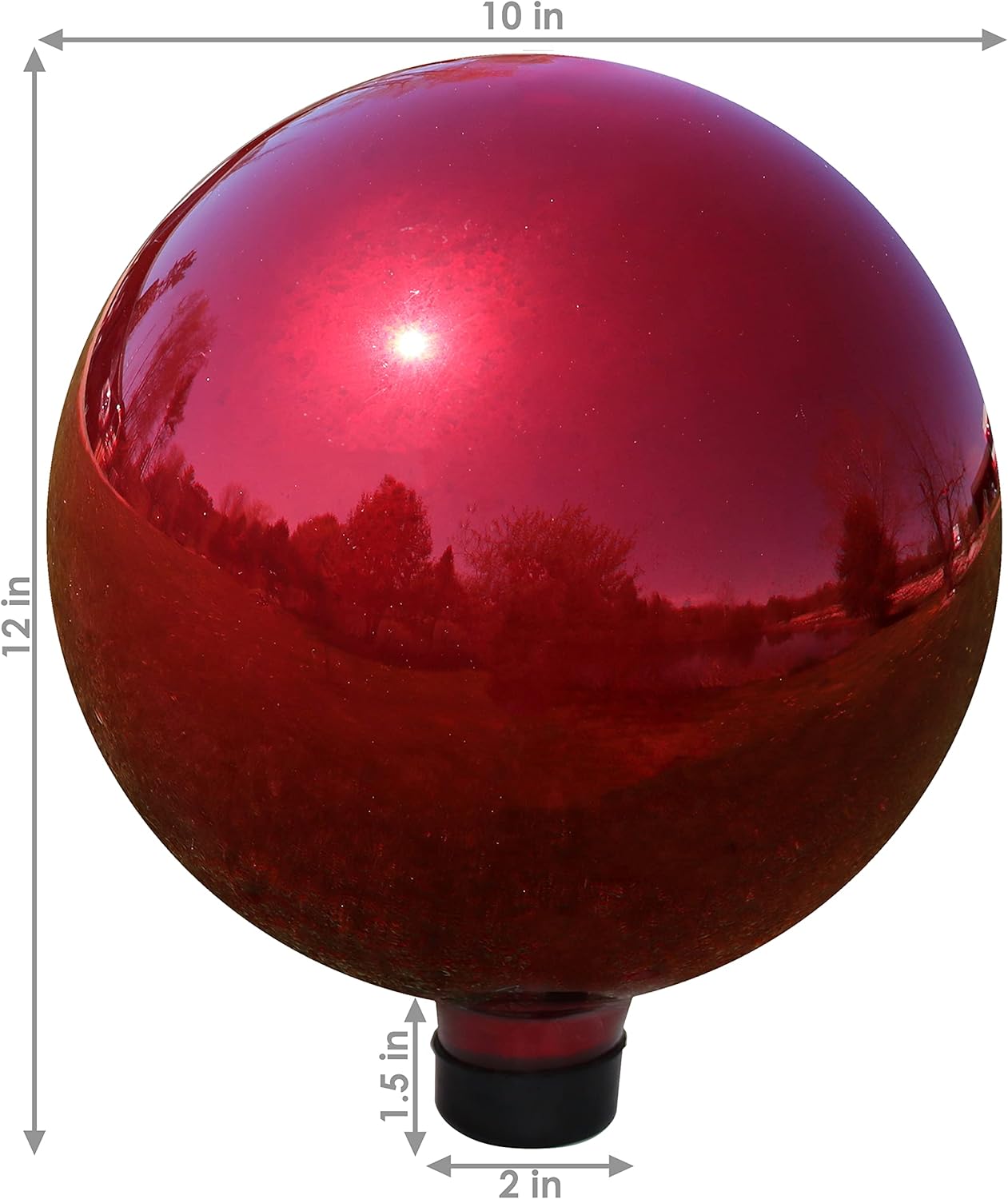 Sunnydaze 10-Inch Gazing Ball for Garden - Glass Gazing Globe with Mirrored Stainless Steel Finish - Red
