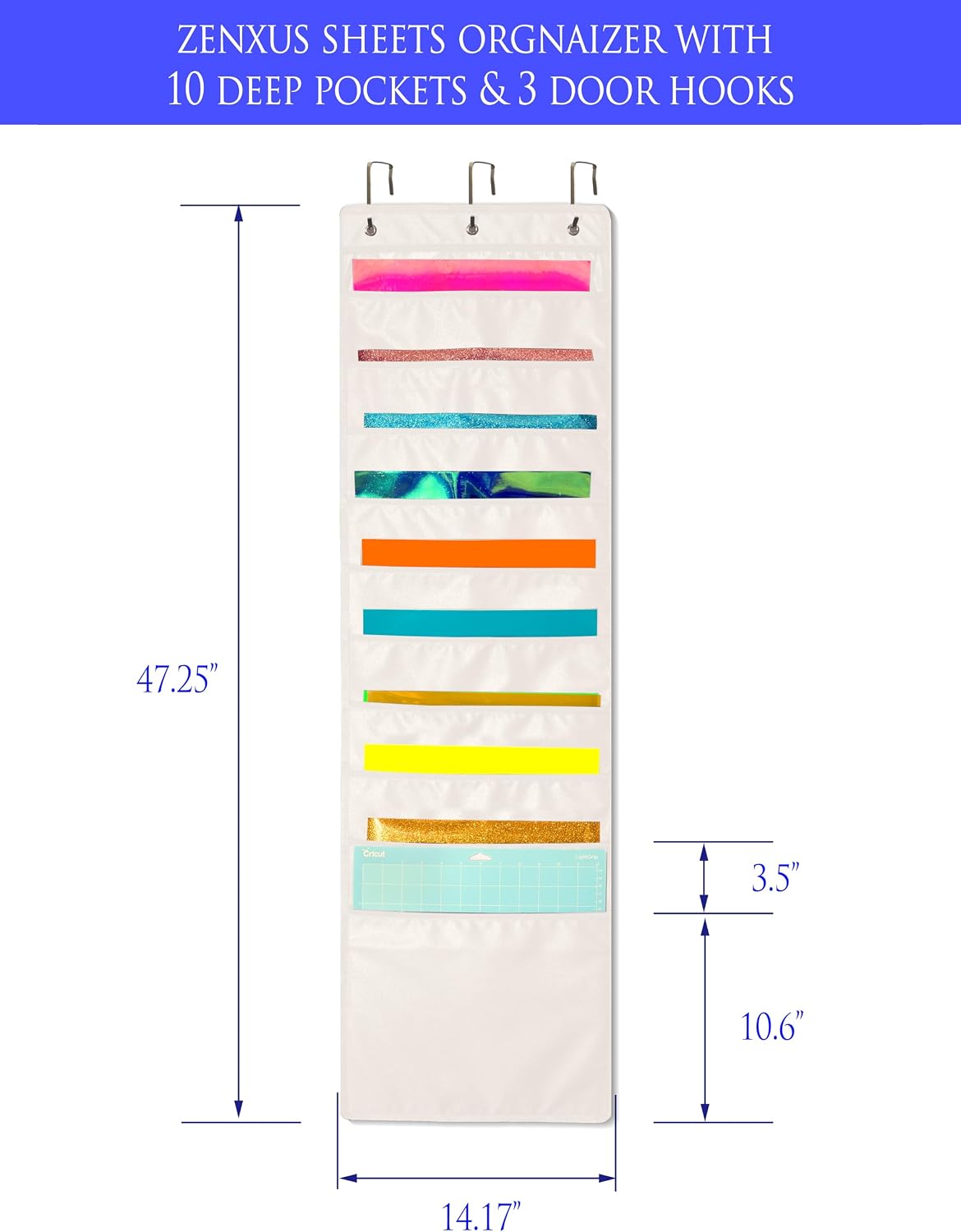 Hanging Organizer, 12x12 Paper Storage, Deep Pocket Vinyl Holder, for Cardstock, Scrapbook, Craft Paper, Cut Mat, Beige Color, Pack of 2