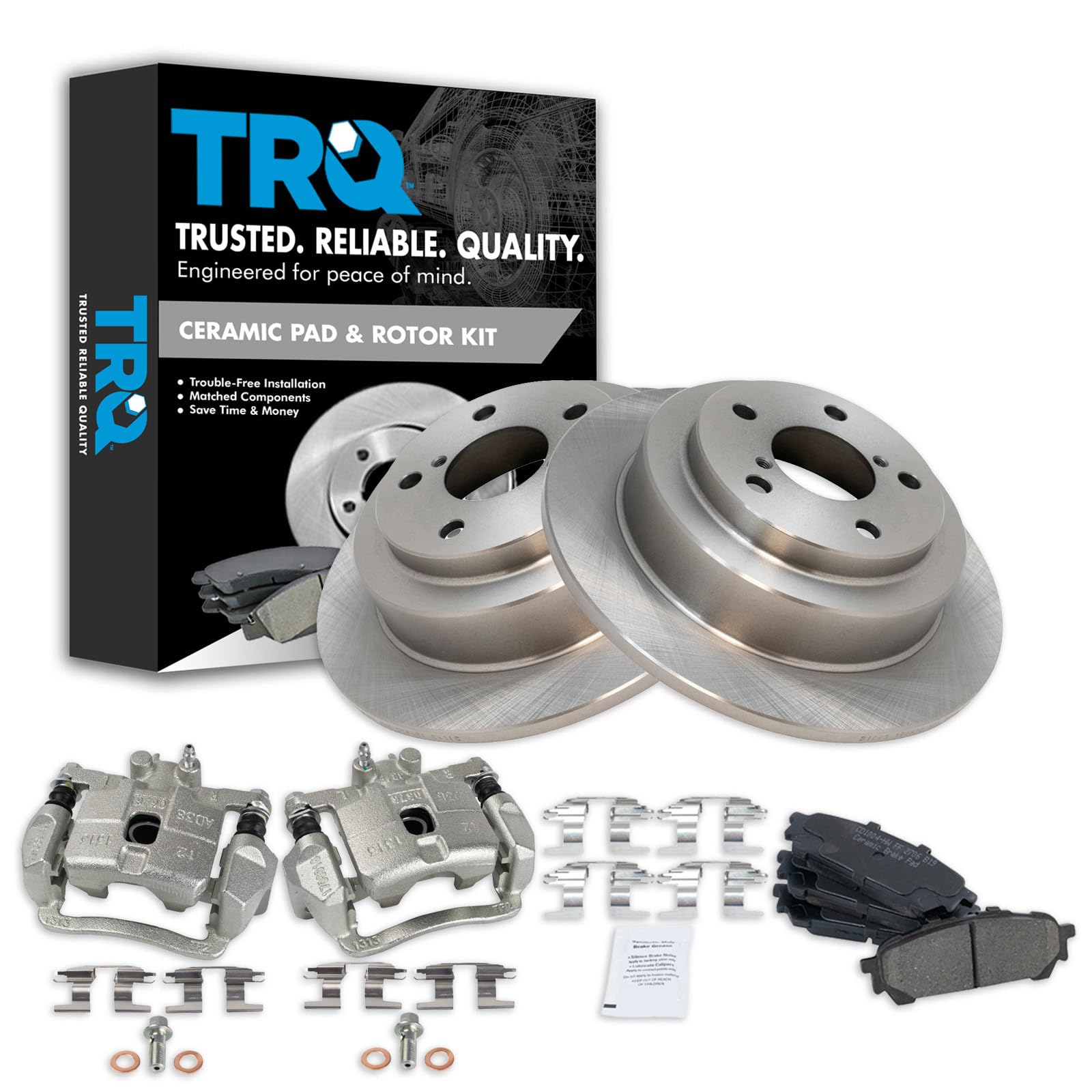 TRQ Rear Brake Pad and Rotor Set Ceramic Rotors Calipers