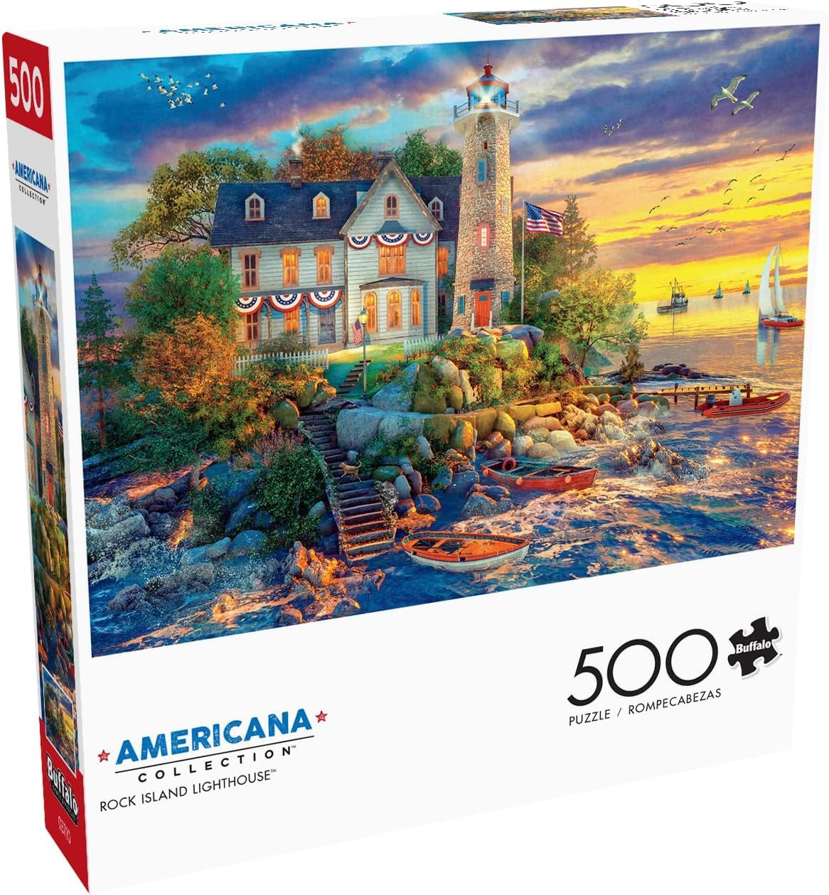 Buffalo Games - Dominic Davison - Rock Island Lighthouse - 500 Piece Jigsaw Puzzle for Adults -Challenging Puzzle Perfect for Game Nights - Finished Size is 21.25 x 15.00