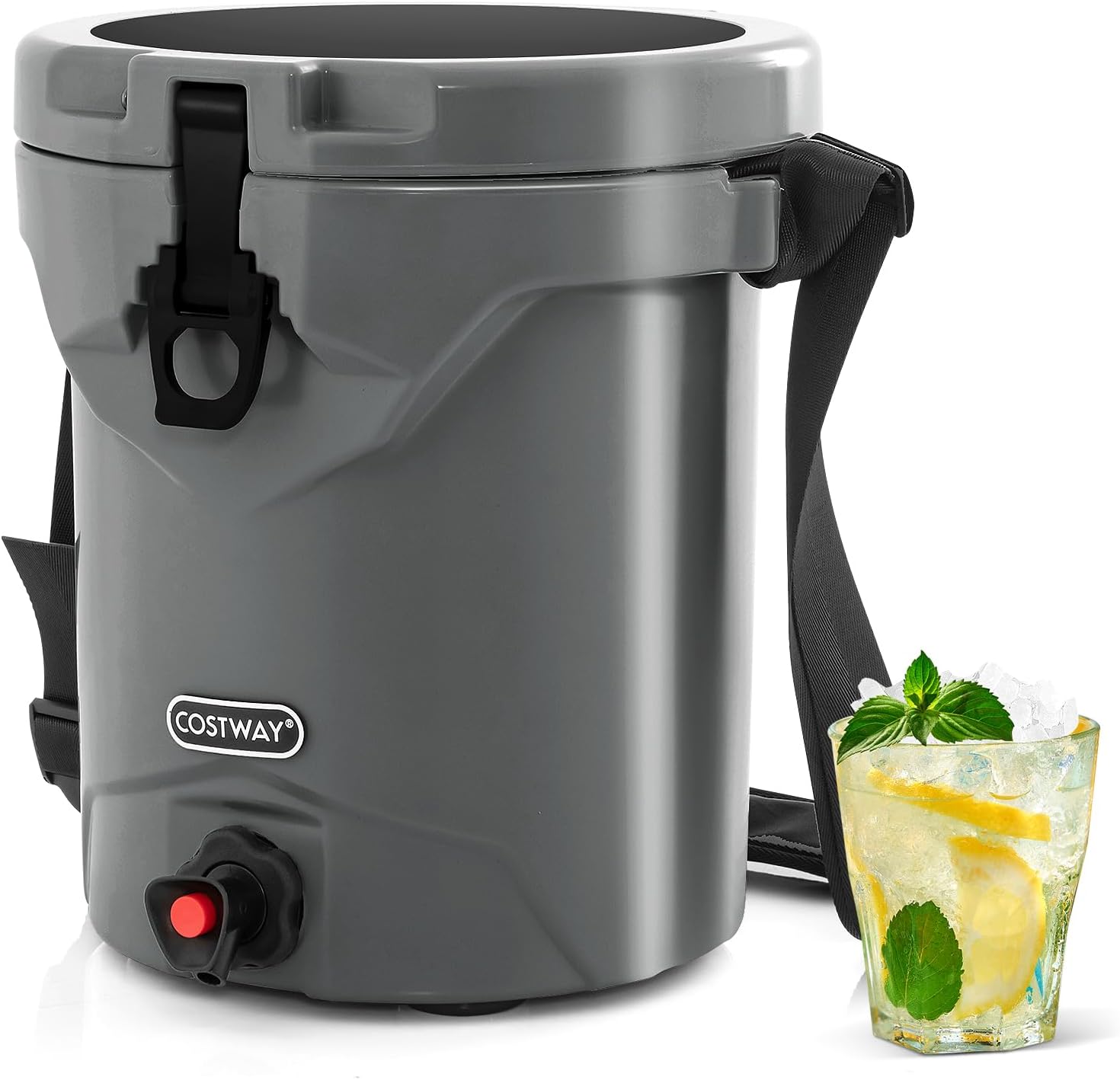COSTWAY 2.5 Gallon/10 QT Cooler with Beverage Dispenser, Insulated Ice Chest w/Spigot & Flat Seat Lid, 5-7 Days Cold Retention, Portable Outdoor Ice Cooler Drink Dispenser for Camping, Picnic, Grey