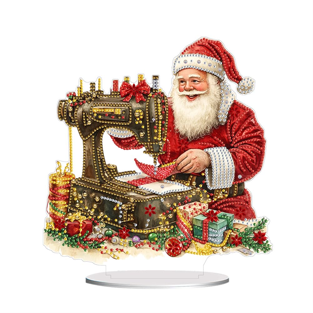 Meecaa DIY Diamond Desktop Ornament Kit Santa Flower Sewing Machine Special Shaped Crystal Diamond Painting Tabletop Ornaments Single Sided Diamond Home Decor (Santa)