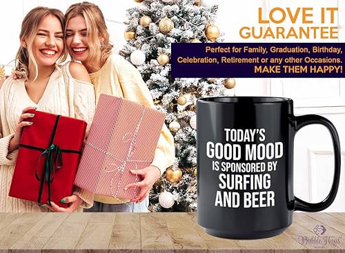 Miniatura 6 de Hobby - Taza de café de 15 onzas, color negro, para surf y cerveza, windsurf, playa, buceo, barco, amantes del mar, remo